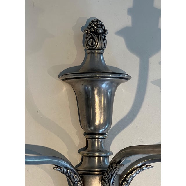 Metal 1900 Large silver metal 3-arm wall lights - a Pair For Sale - Image 7 of 12
