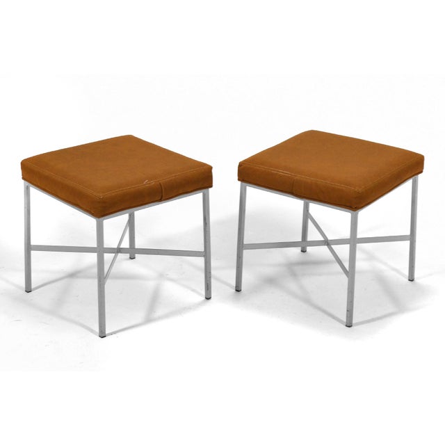 Mid 20th Century Paul McCobb Style Ultrasuede Stools by Shelby Williams (Pair) For Sale - Image 5 of 7