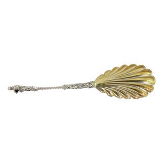 Gold-Plated Silver Fruit Spoon with Twisted Handle and Pious Lady For Sale