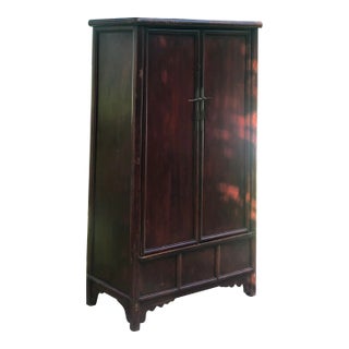 Antique Chinese Chinoiserie Red Lacquer Armoire Cabinet For Sale