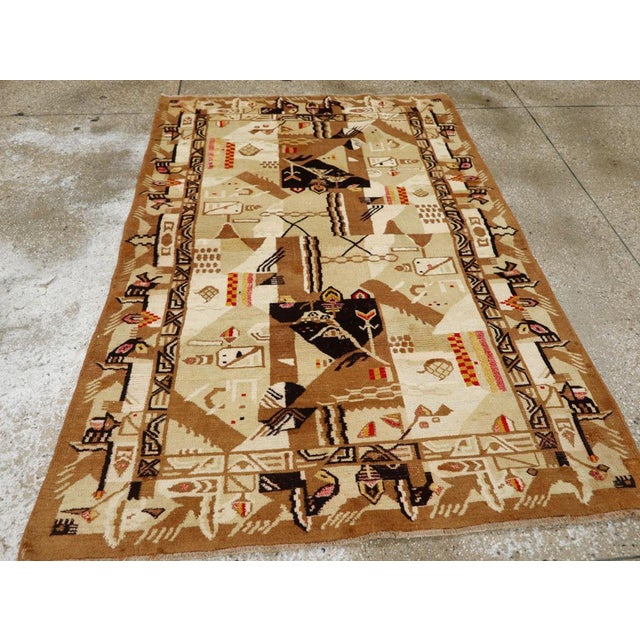 Camel Galerie Shabab Collection Mid-20th Century Indian Art Deco Rug Inspired by Edward McKnight Kauffer For Sale - Image 8 of 10