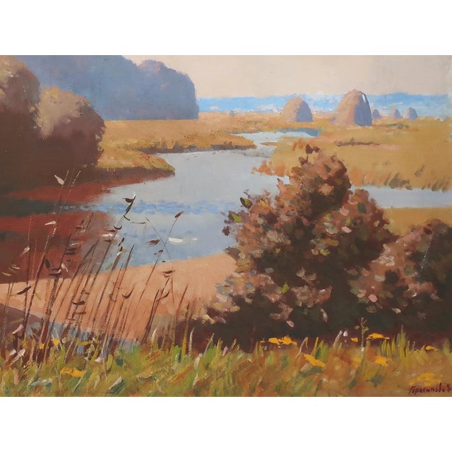 1980s Autumn Painting Leslandscape Oil Painting by Artist Gerasimova 1981 For Sale - Image 5 of 6