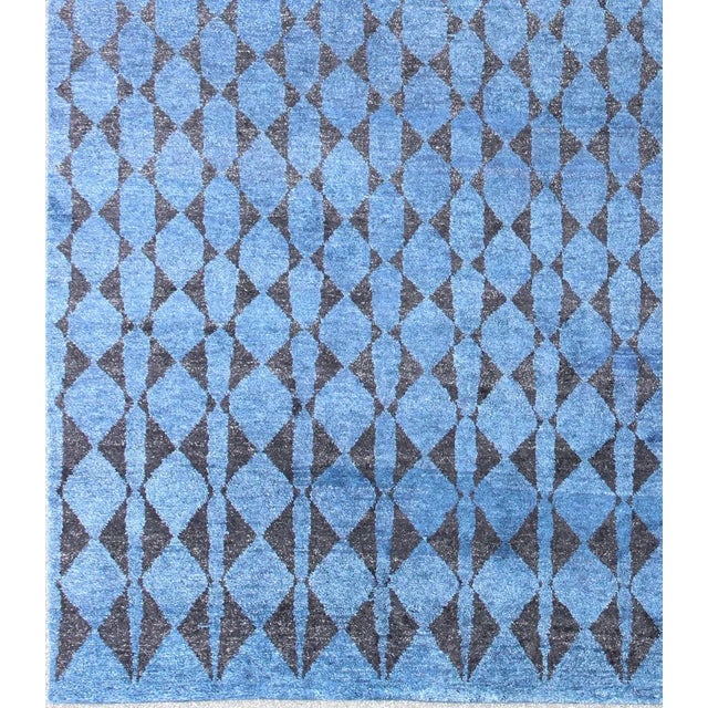 Large Moroccan Rug in All Over Design in Blue & Black 10'2'' X 13'8' For Sale - Image 4 of 7