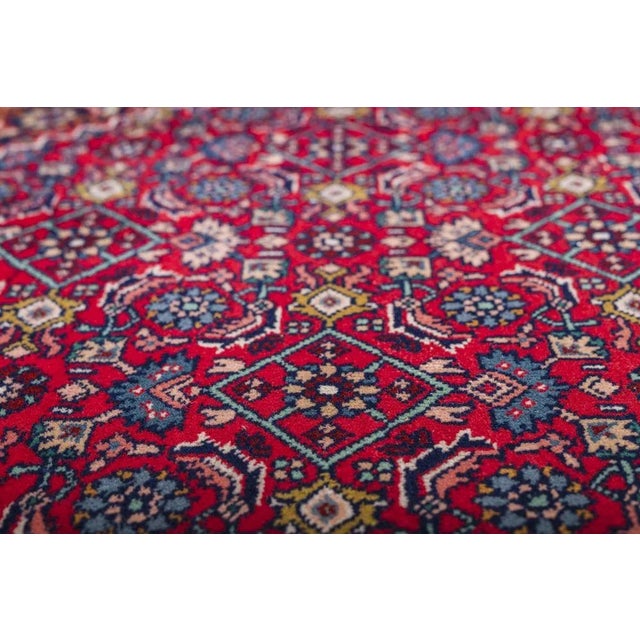 Geometric Bijar Dark Red Rug with Border and Medallion For Sale - Image 5 of 9