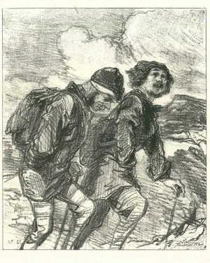 Paul Gavarni, The Mountaineers, Original Lithograph, 1881