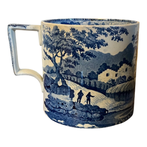 Antique Early 19th Century English George III Staffordshire Pearlware Blue & White Pottery Porter's Tankard Mug Circa 1820