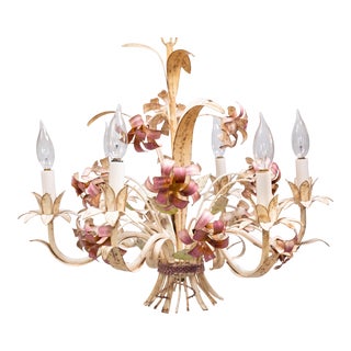 Vintage Italian Tole Floral Chandelier For Sale