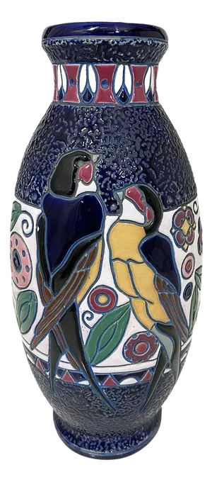 Art Deco Enamel Vase with Birds by Amphora Czecho-Slovakia, 1920