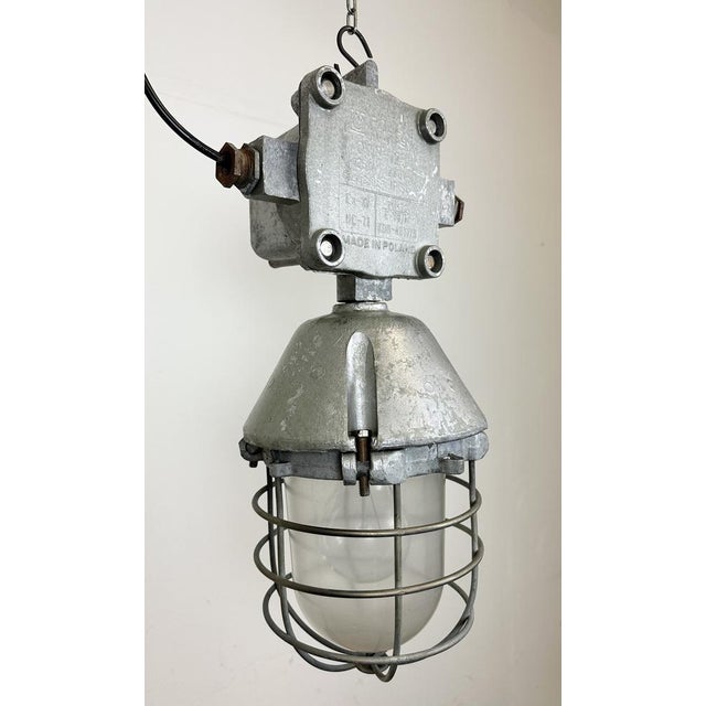 Metal Large Industrial Cast Aluminium Cage Pendant Light from Polam Wilkasy, 1960s For Sale - Image 7 of 15