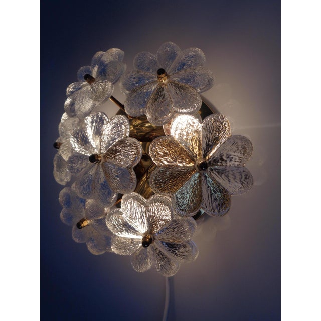 Metal Brass and Crystal Glass Flower Sconces by Ernst Palme for Palwa, 1960s, Set of 2 For Sale - Image 7 of 18