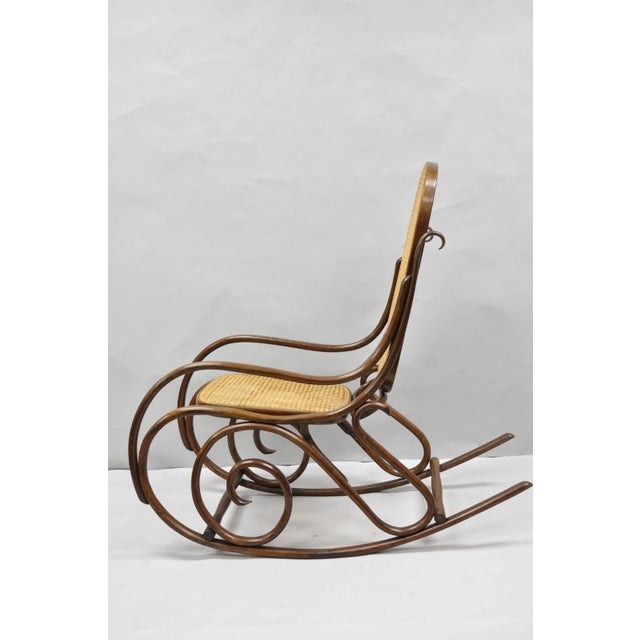Vintage Mid Century Modern Thonet Style Bentwood & Cane Rocker Rocking Chair (B) For Sale - Image 15 of 18