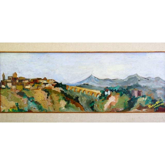 20th Century, View of a Village and Aqueduct in the Roman Countryside, 1920s, Oil Painting on Masonite, Framed For Sale - Image 12 of 12