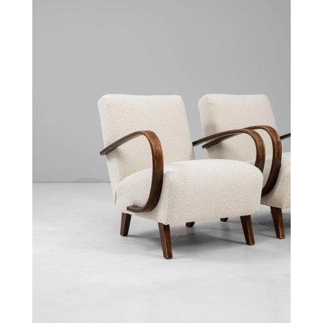 Wood 1950s Czech MCM Upholstered Armchairs By J. Halabala - A Pair For Sale - Image 7 of 18