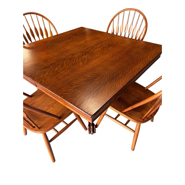 American 1930s - Rare Solid Tiger Wood / Quarter Sawn Dining Table With Lions Feet Base For Sale - Image 3 of 12