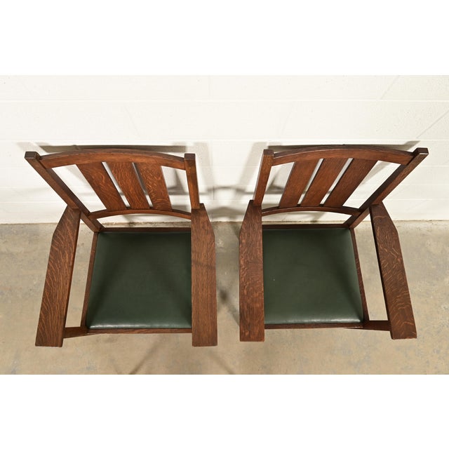 Gustav Stickley Harvey Ellis Antique Mission Oak Arts & Crafts Armchairs, Pair For Sale In South Bend - Image 6 of 13