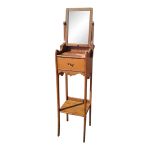 Antique Rare Gentlemen's Shaving Stand Quarter Sawn Oak Beveled Mirror 1900s