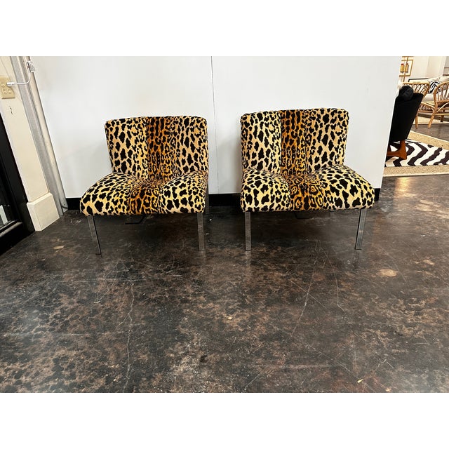 This pair of fabulous Chrome and Leopard Slipper Chairs are show stoppers. Original Chrome with updated fabric, these...