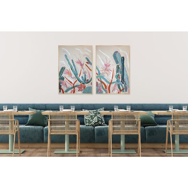 2026, Illustration Style Painting, Blooming Cacti, Desert Cactus Diptych, Acrylic Paint on Watercolor Paper by Romina Milano For Sale - Image 9 of 10