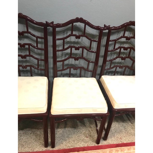 Century Furniture Vintage Century Furniture Chinoiserie Dining Chairs – Set of 6 (4 Side, 2 Armchairs) – Burgundy Lacquer For Sale - Image 4 of 12