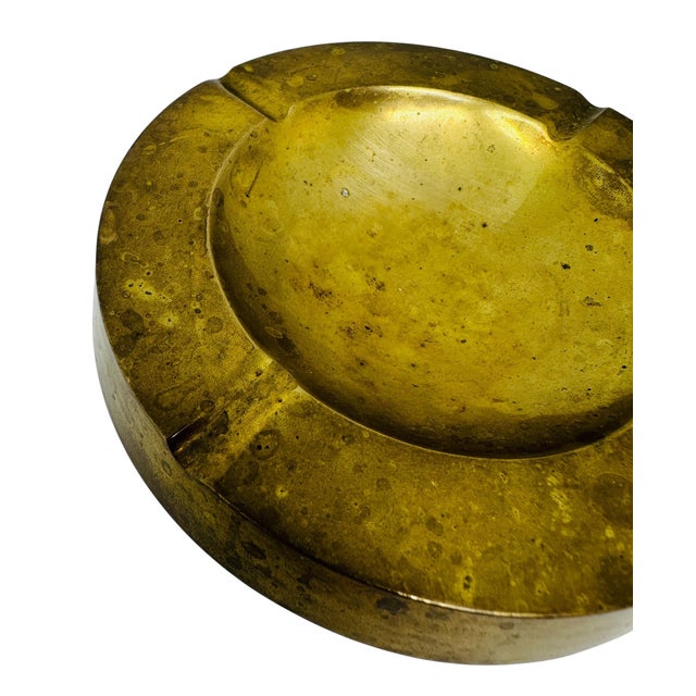 Pair of Vintage 1950s Italian Solid Brass Ashtrays, Heavy Cast 12oz Mid Century Modern Catchall Dishes, Original Patina Hollywood Regency For Sale - Image 13 of 16