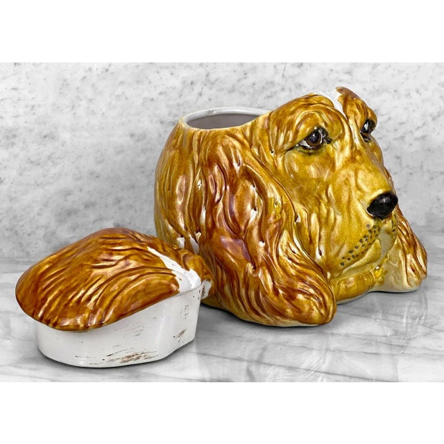 1970s Vintage Italian Porcelain Spaniel Dog Cookie Biscuit Jar W/ Lid For Sale - Image 5 of 9