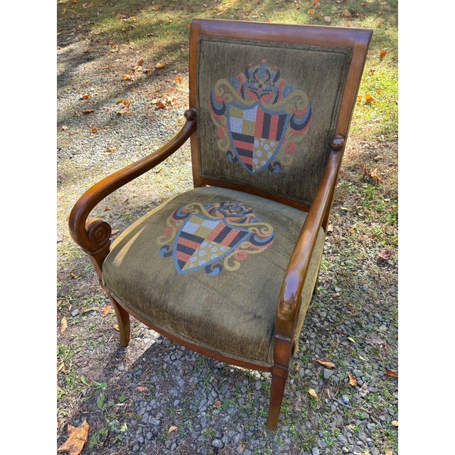 Traditional French Empire Style Armchairs With Heraldic Crests, a Pair For Sale - Image 3 of 17