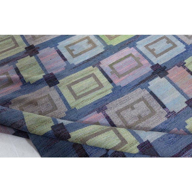 Mid-Century Modern Swedish Vintage Slate Gray Flatweave Rug By Judith Johansson (Spise Hall) For Sale - Image 3 of 9