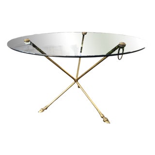 Tripod Glass and Brass Coffee Table, 1970s For Sale