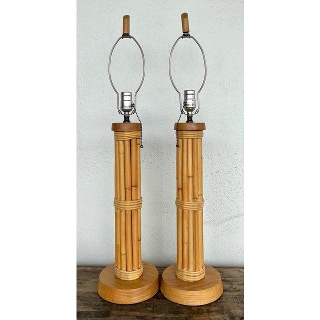 Vintage Bundled Rattan Lamps - A Pair For Sale - Image 12 of 12