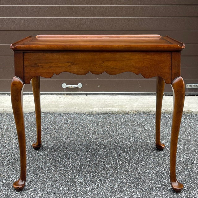Statton Furniture 1970s Statton Furniture Traditional Queen Anne Solid Cherry Tea Table (Oxford) For Sale - Image 4 of 12