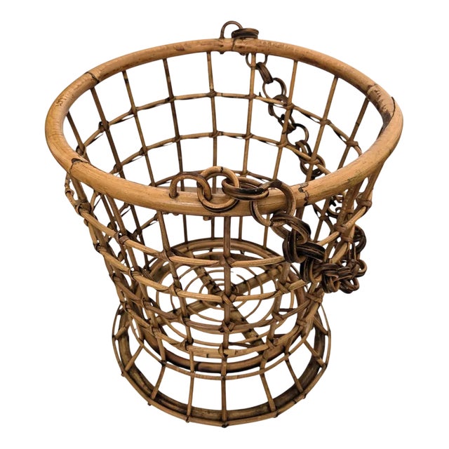 French Riviera Style Bamboo Rattan Basket, Italy, 1960s For Sale