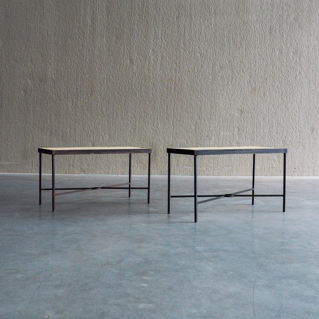 Minimalist Metal Side Tables with Plaster-Fiber Tops, 1960s, Set of 2 For Sale - Image 11 of 18
