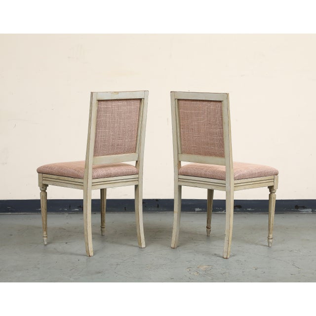 Pair of Painted French Louis XVI Style Side Chairs in Rose Tarlow Blush Linen For Sale - Image 4 of 11