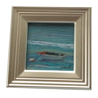 “In the Caribbean” Original Contemporary Tropical Landscape Color Pencil Drawing by Nancy Smith, Framed For Sale
