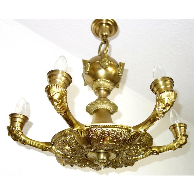 Antique French Brass 6-Light Putti Chandelier, 1940s For Sale - Image 11 of 11