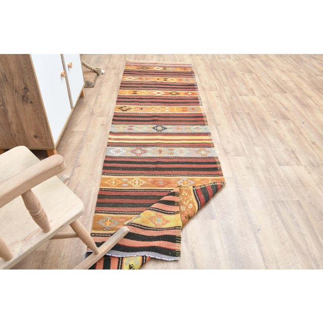 Traditional 1970s Turkish Oushak Handmade Wool Cotton Red Kilim Runner Rug For Sale - Image 3 of 11