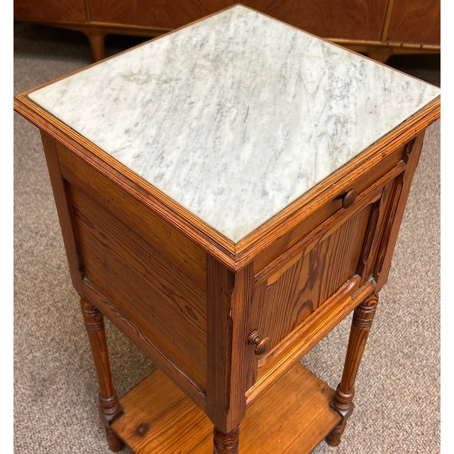 Rustic European Antique Pitch Pine & Marble Pot Cupboard / Side Table c.1900 For Sale - Image 3 of 11