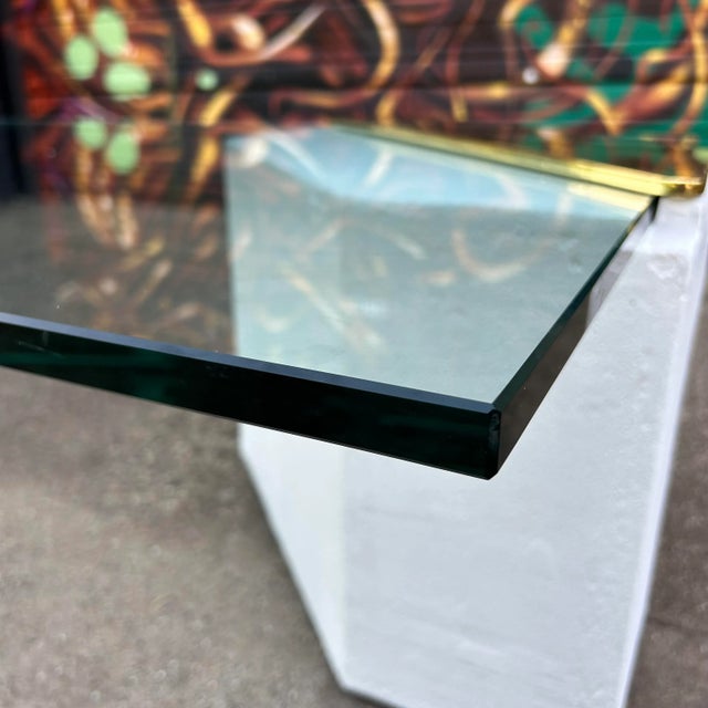 White 1980s Plaster Brass and Glass Coffee Table For Sale - Image 8 of 12
