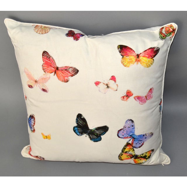 Mid-Century Modern 1990s Belgium Textured Linen Butterfly Fabric Down-Filled Pillow For Sale - Image 3 of 12