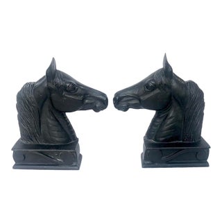 Vintage Stallion Horse Head Bookends Virginia Metal Crafters 1950 Cast Iron . For Sale