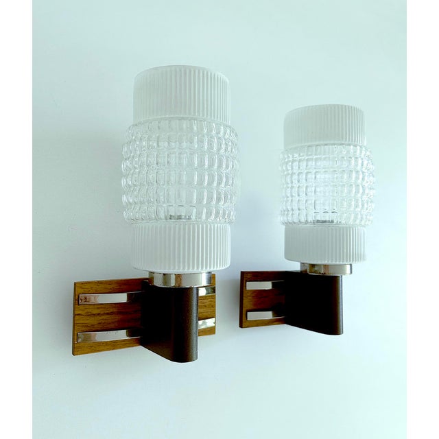 Vintage Scandinavian Teak Glass Sconces, 1960s, Set of 2 For Sale - Image 13 of 18