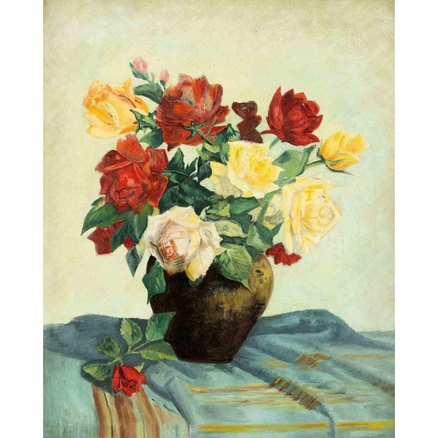 Unknown, Still Life with Roses, Oil Painting, 1950s For Sale