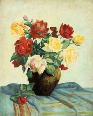 Unknown, Still Life with Roses, Oil Painting, 1950s