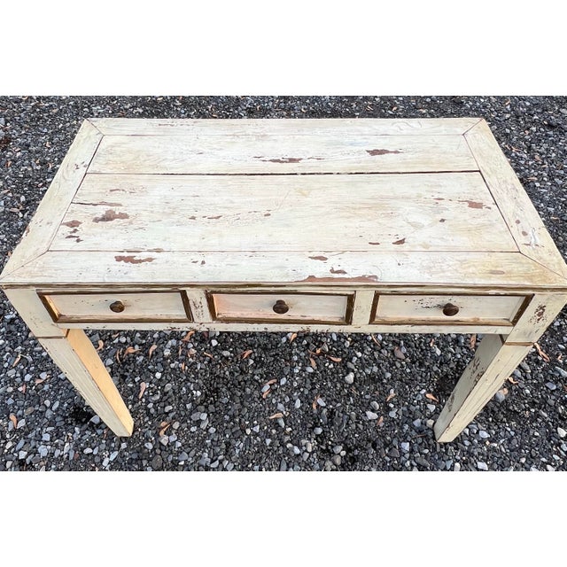 Gustavian Style Rustic Three Drawer Console Table For Sale - Image 4 of 12