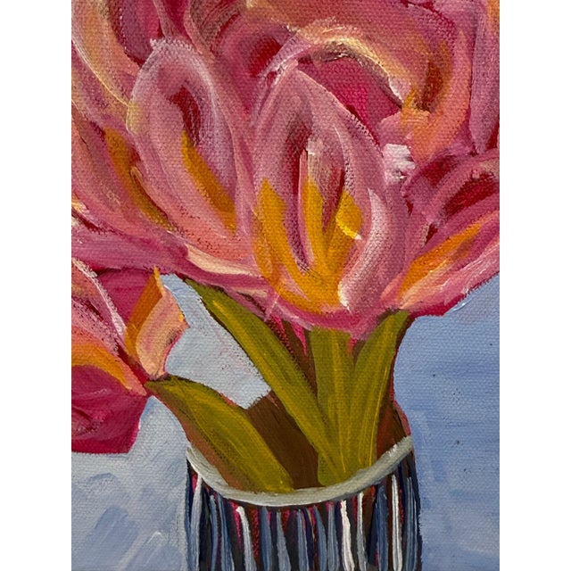 Contemporary Modern Abstract Floral Folk Art Acrylic Painting on Canvas, Signed, Framed, Dated For Sale - Image 3 of 6