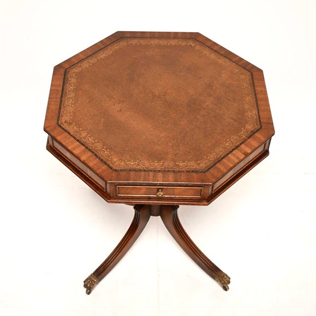 Antique Regency Leather Top Drum Table, 1930 For Sale - Image 6 of 10
