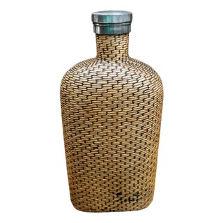 Rattan Woven and Glass Travel Hip Flask, 1930s For Sale