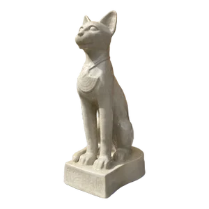 1980s Egyptian Cat Entryway Statue in Crackle Glazed Porcelain