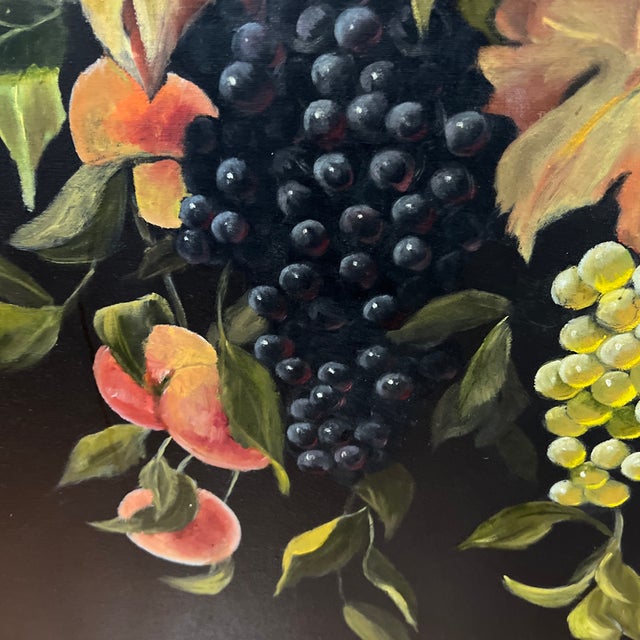 Paint 1960s Oil on Canvas Floral Still Life Fruits and Flowers Framed Signed by American Artist Katherin West For Sale - Image 7 of 12