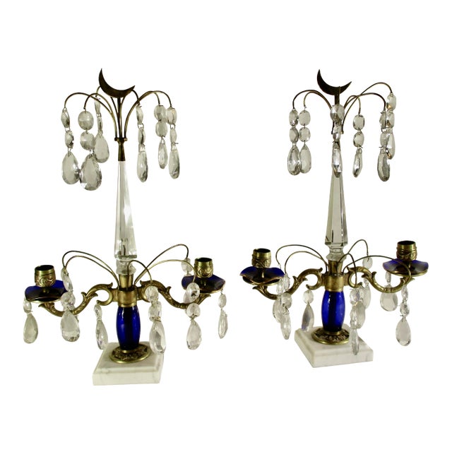 Swedish Girondals MCM With Blue and Clear Crystals - A Pair of 2 For Sale